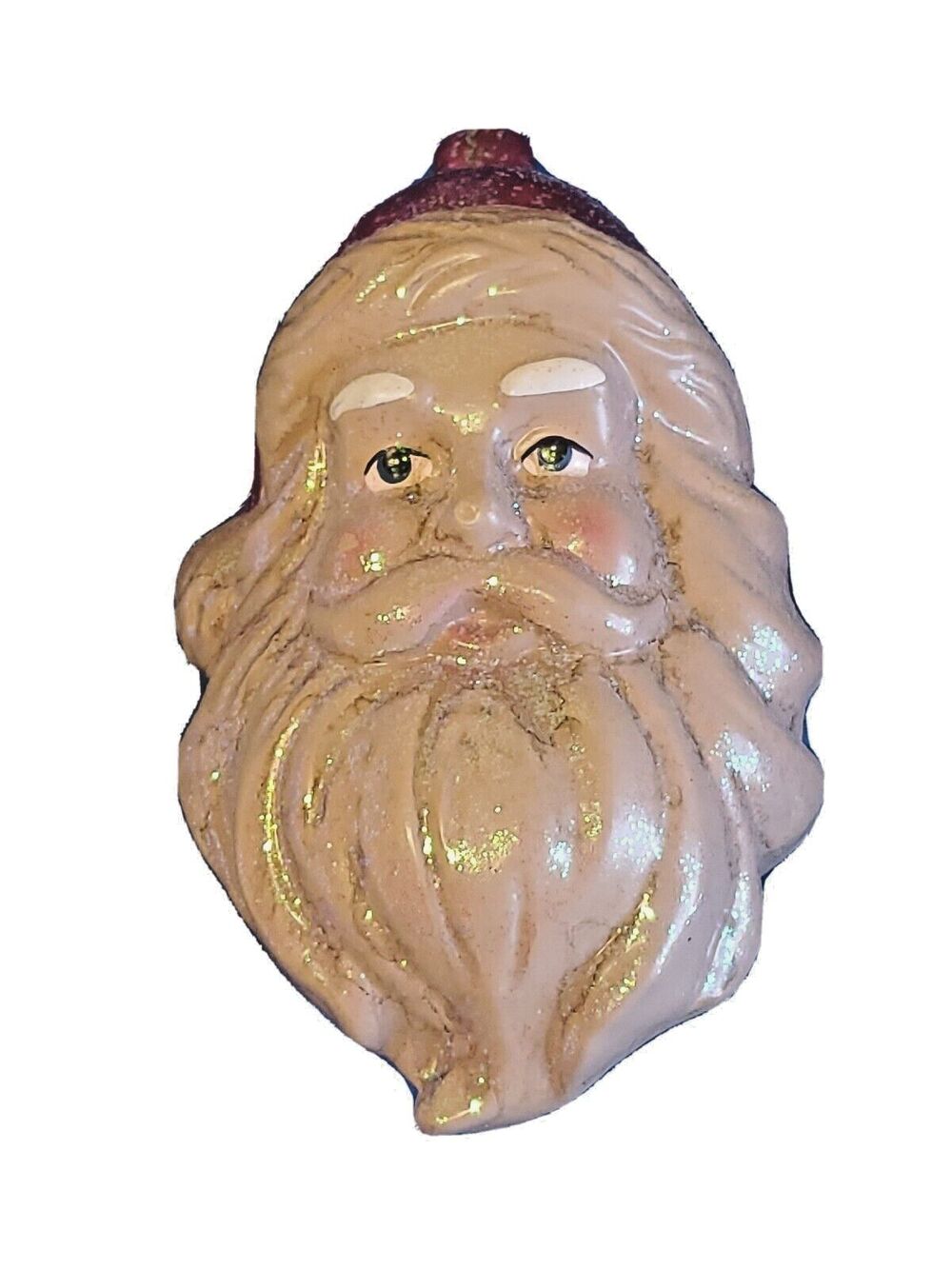 Vintage Santa Claus Hoiday Tree Ornament Hallow Glitter Large 8"